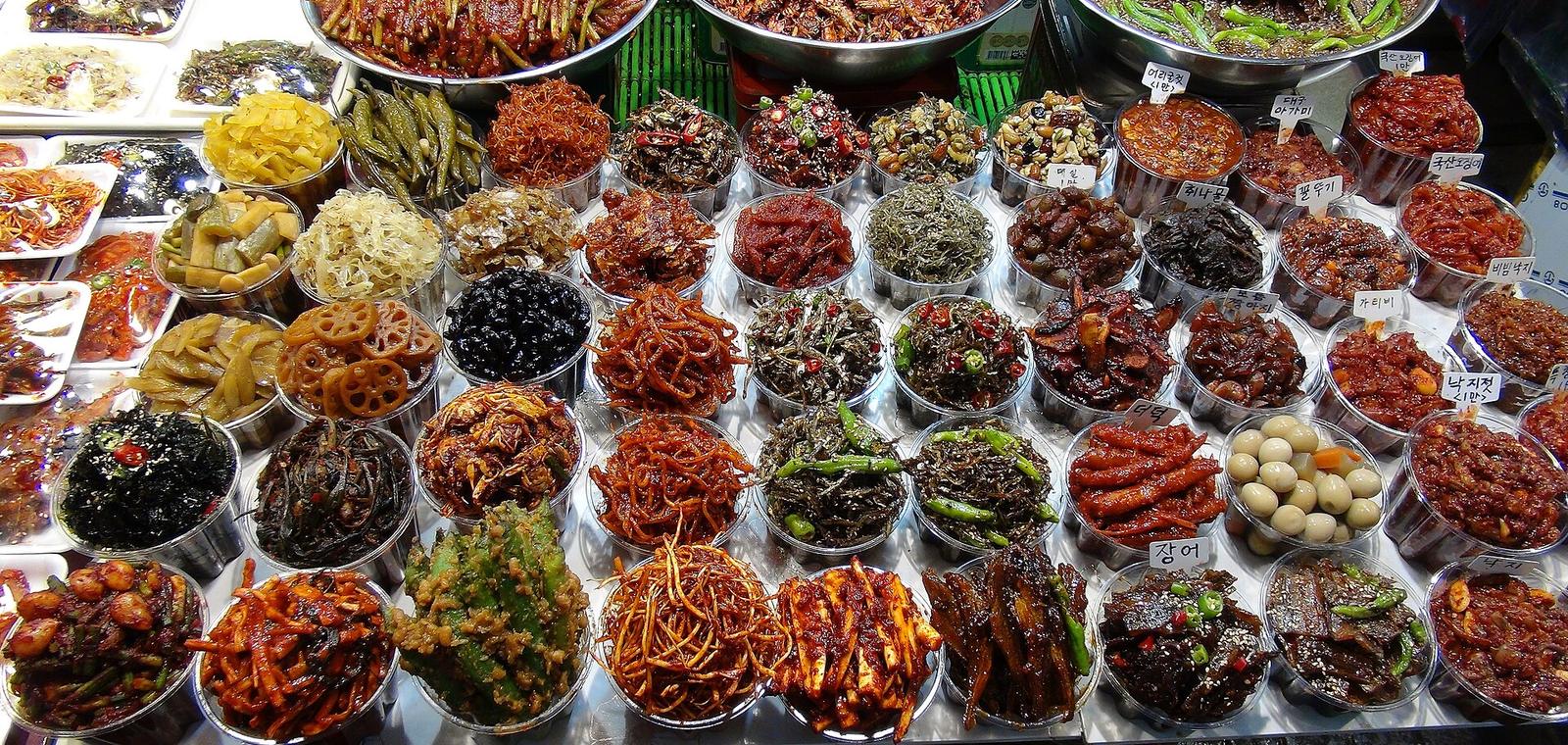 A spread of Korean banchan side dishes